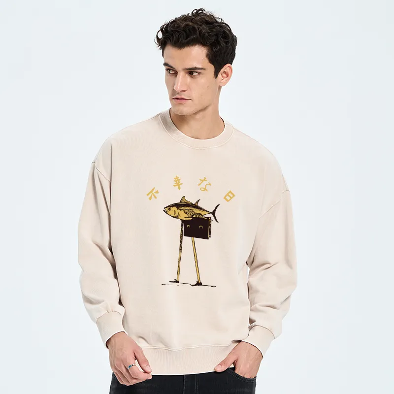 Tokyo-Tiger Unlucky Fish Japanese Washed Sweatshirt