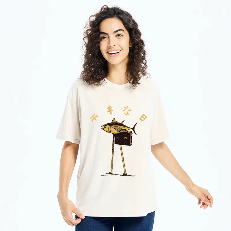 Tokyo-Tiger Unlucky Fish Japanese Washed T-Shirt