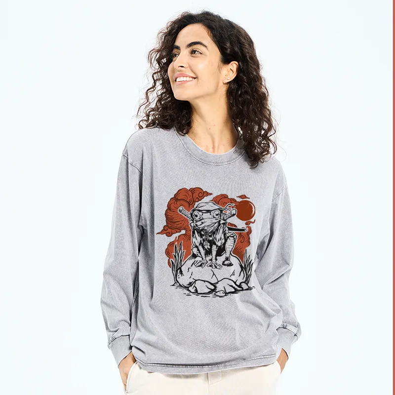 Tokyo-Tiger Ninja Frog Japanese Washed Long Sleeve T-Shirt