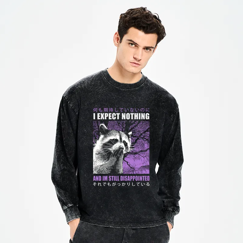 Tokyo-Tiger Disappointed Raccoon Japanese Washed Long Sleeve T-Shirt