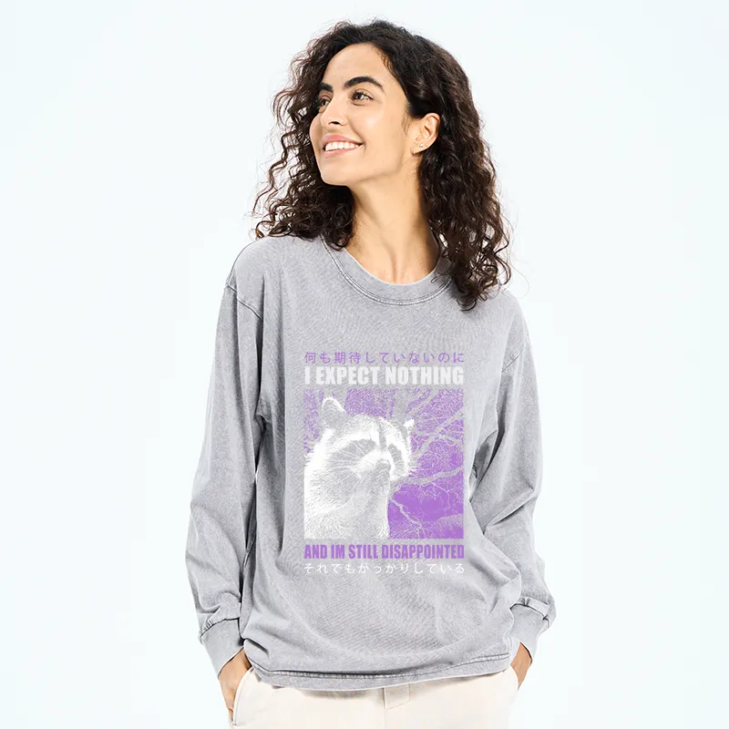 Tokyo-Tiger Disappointed Raccoon Japanese Washed Long Sleeve T-Shirt