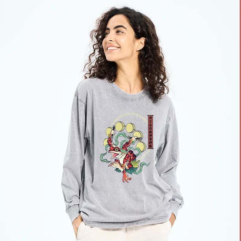 Tokyo-Tiger Frog Monster Japanese Washed Long Sleeve T-Shirt