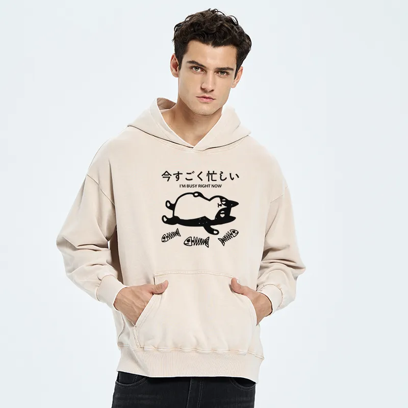 Tokyo-Tiger I'm Busy Right Now Washed Hoodie