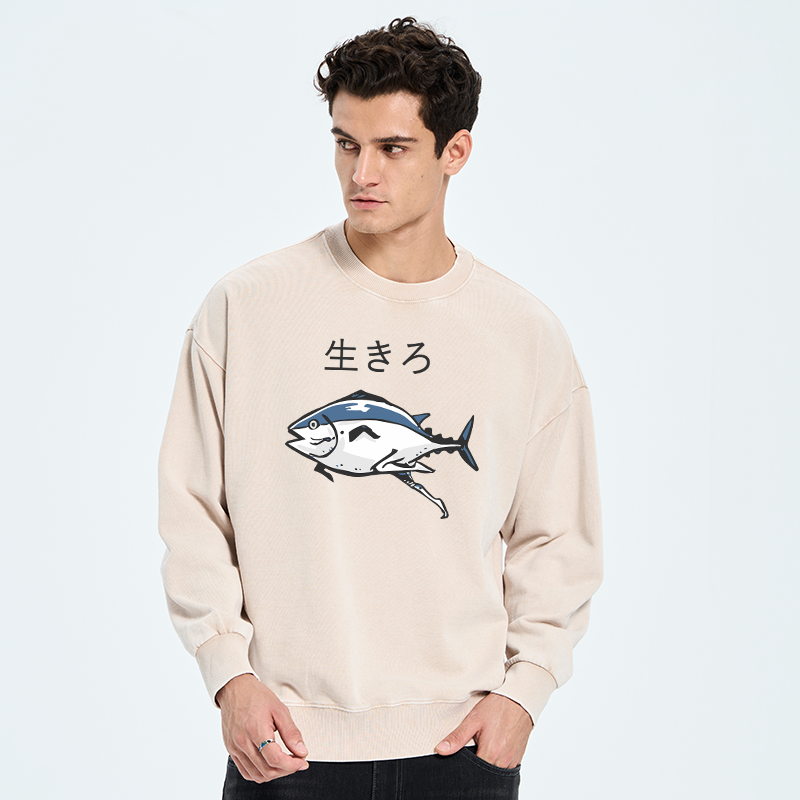Tokyo-Tiger Running Fish Washed Sweatshirt