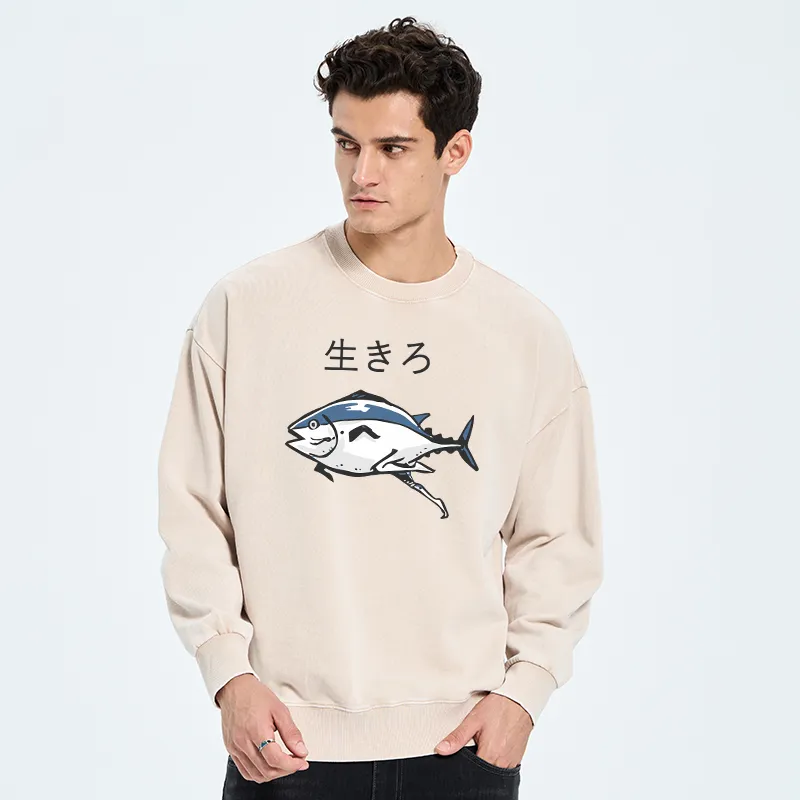 Tokyo-Tiger Running Fish Washed Sweatshirt