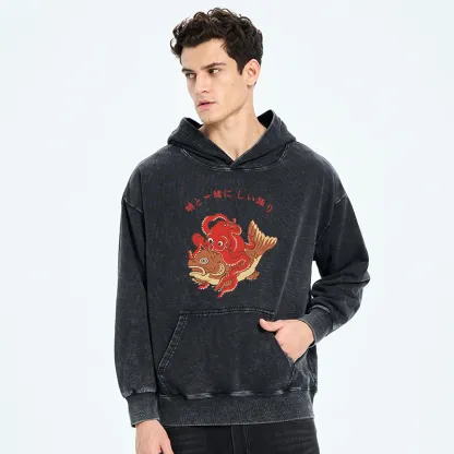 Tokyo-Tiger Octopus And Koi Dance Together Washed Hoodie