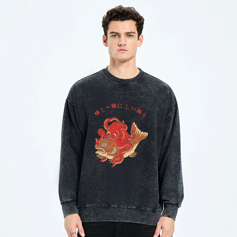Tokyo-Tiger Octopus And Koi Dance Together Washed Sweatshirt