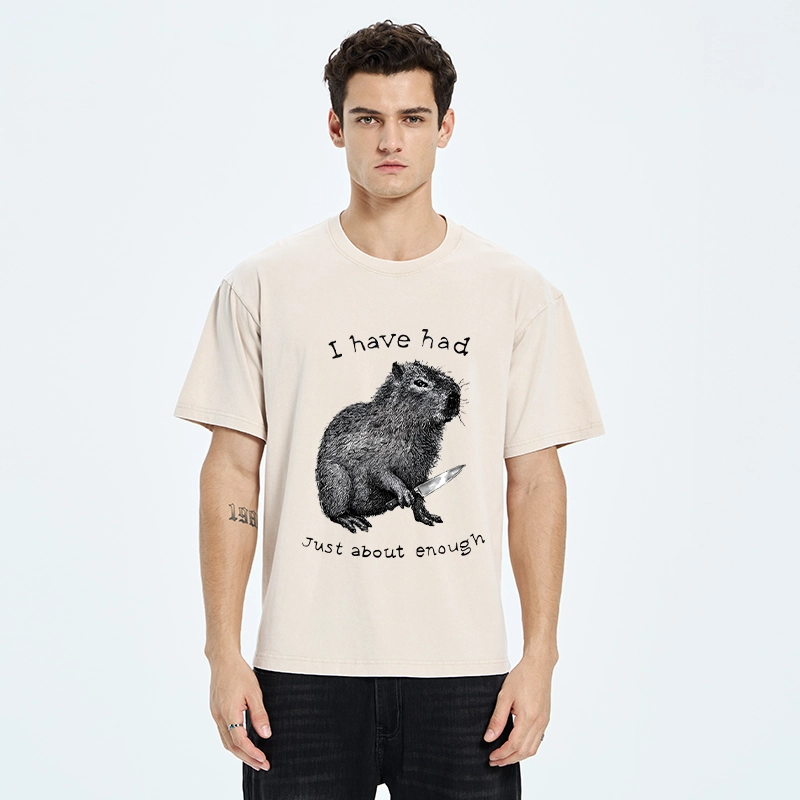 Tokyo-Tiger Capybara With A Knife Washed T-Shirt