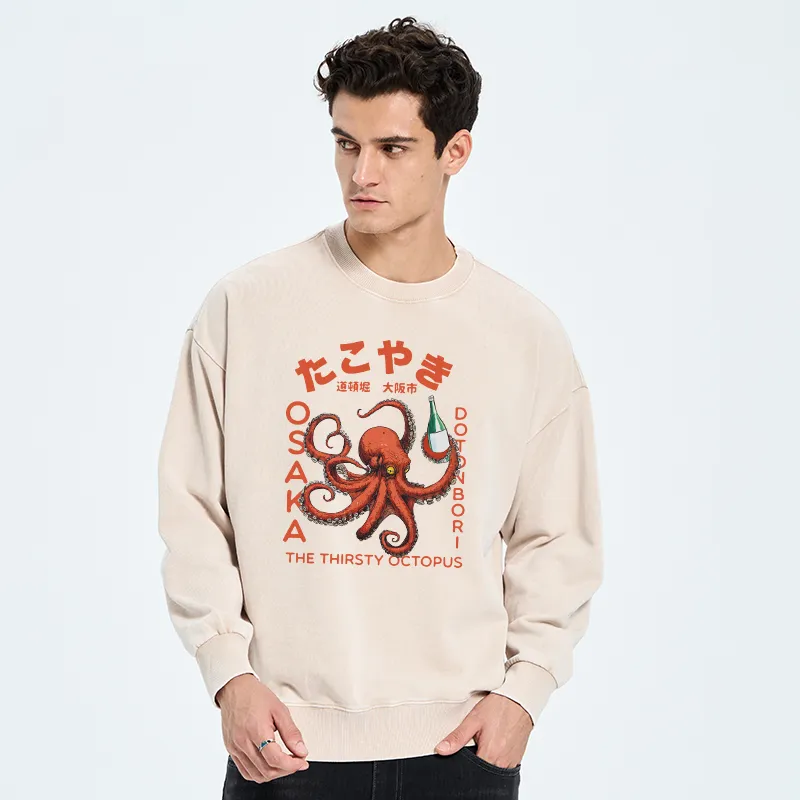 Tokyo-Tiger Octopus Drinks Soju Washed Sweatshirt