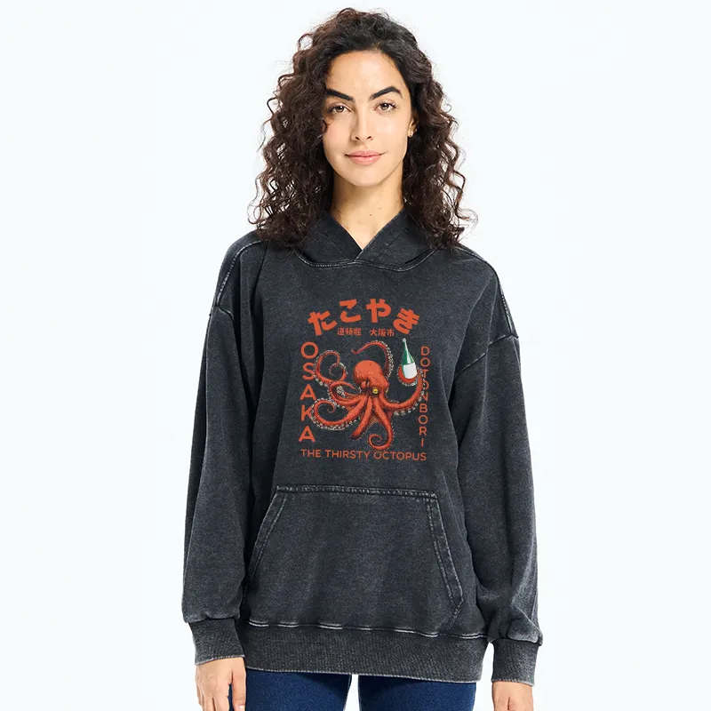 Tokyo-Tiger Octopus Drinks Soju Washed Hoodie