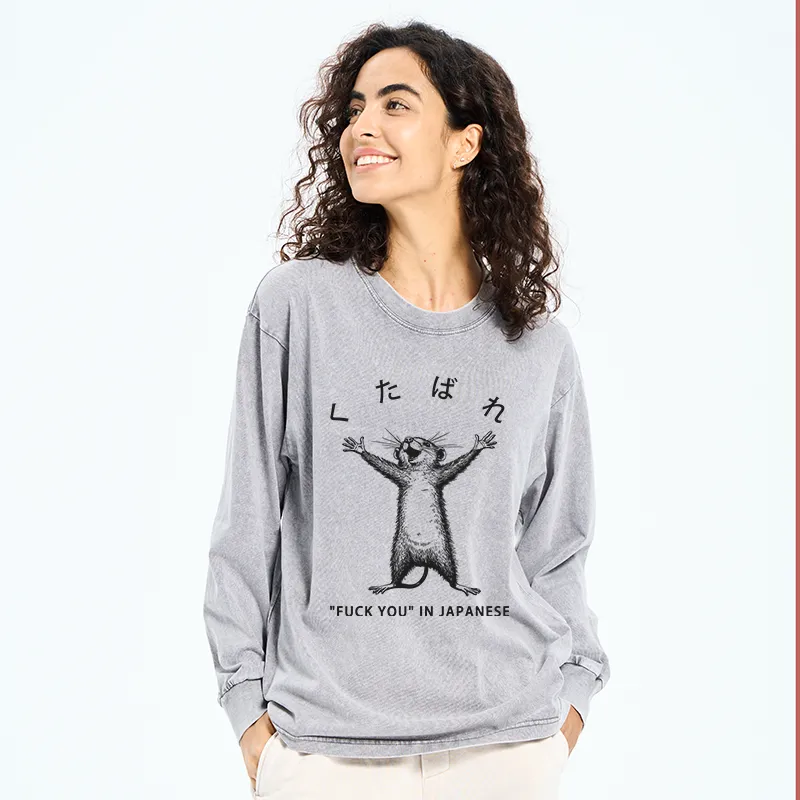 Tokyo-Tiger Happy Mouse Japanese Washed Long Sleeve T-Shirt