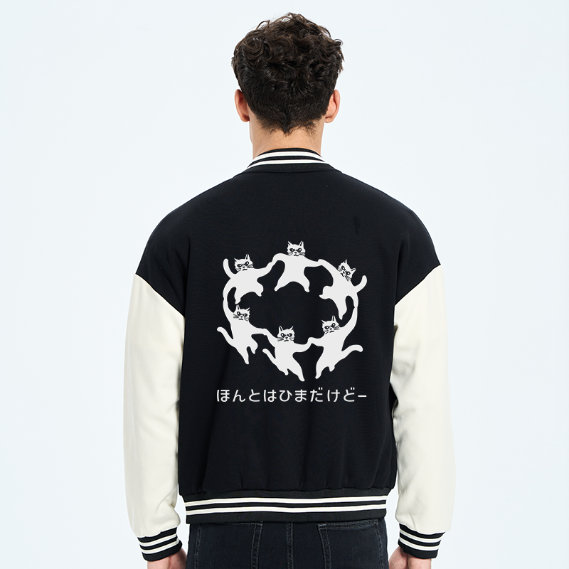 Tokyo-Tiger Leisure Cats Japanese Embroidery Varsity Jacket