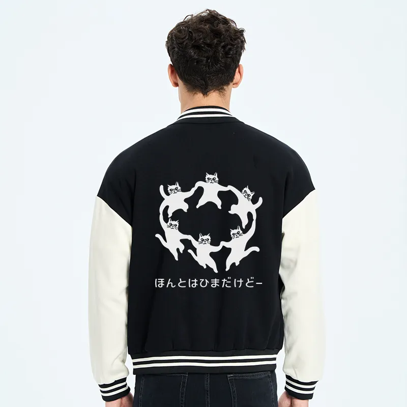 Tokyo-Tiger Leisure Cats Japanese Embroidery Varsity Jacket