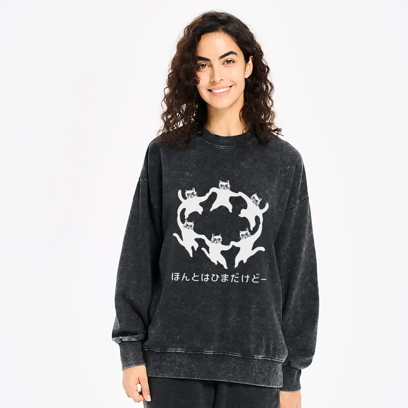 Tokyo-Tiger Leisure Cats Japanese Washed Sweatshirt