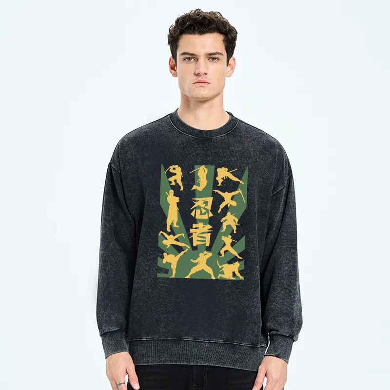 Tokyo-Tiger Japanese Ninja Print Washed Sweatshirt