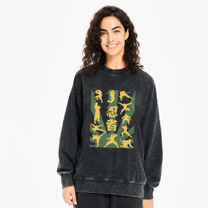 Tokyo-Tiger Japanese Ninja Print Washed Sweatshirt