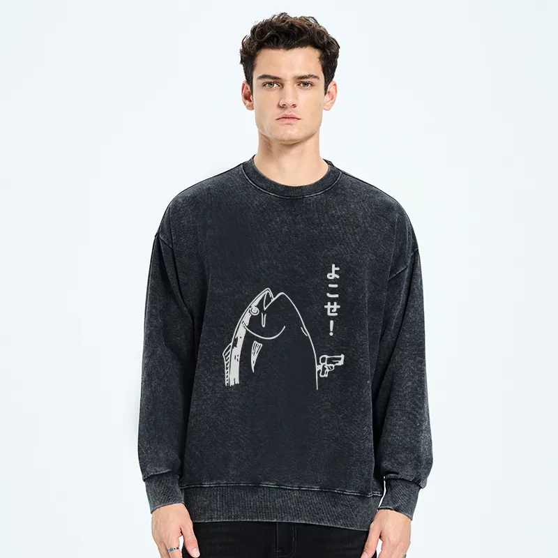 Tokyo-Tiger Fish Hold Up Gun Washed Sweatshirt