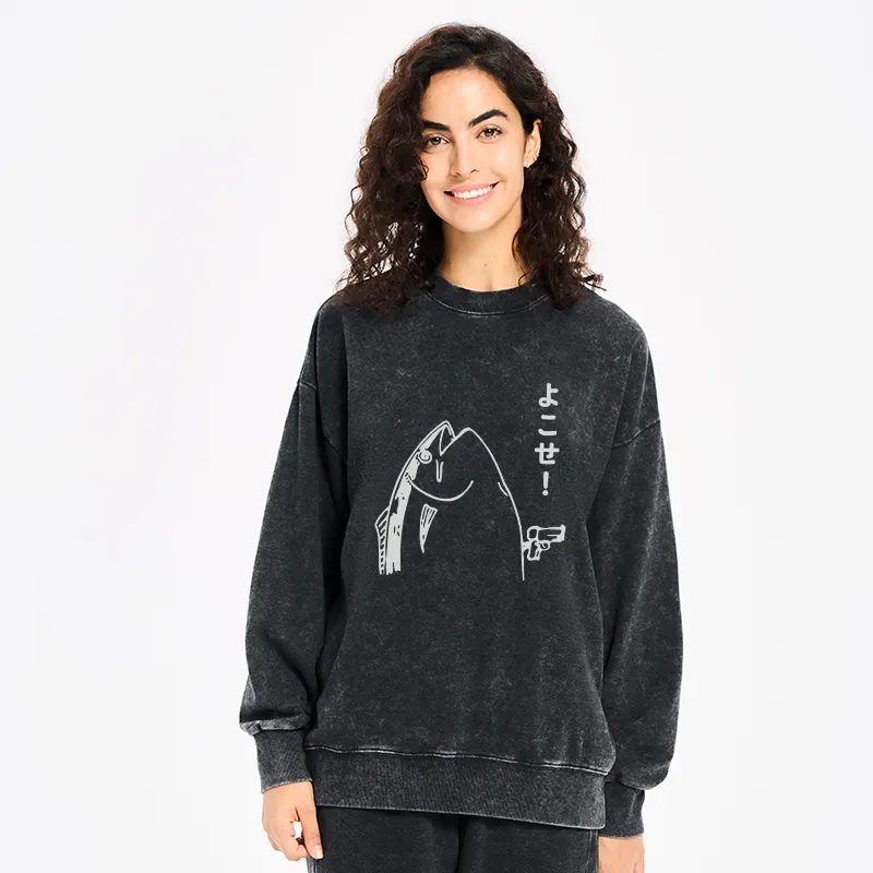 Tokyo-Tiger Fish Hold Up Gun Washed Sweatshirt