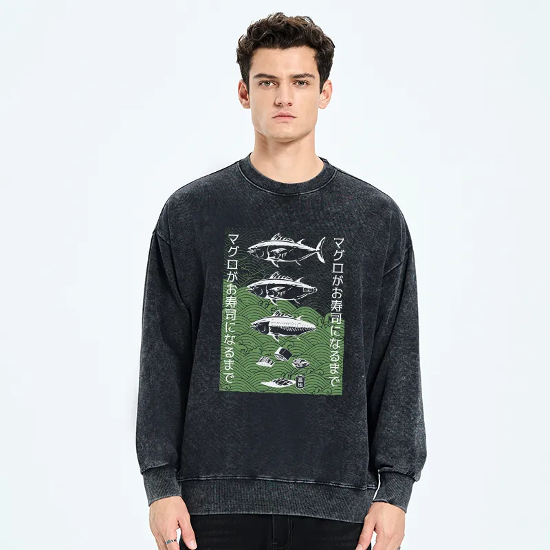 Tokyo-Tiger How Tuna Becomes Sushi Washed Sweatshirt