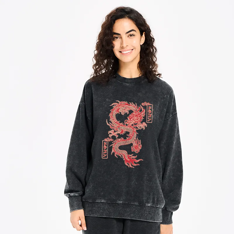 Tokyo-Tiger Dragon With Ball Totem Washed Sweatshirt