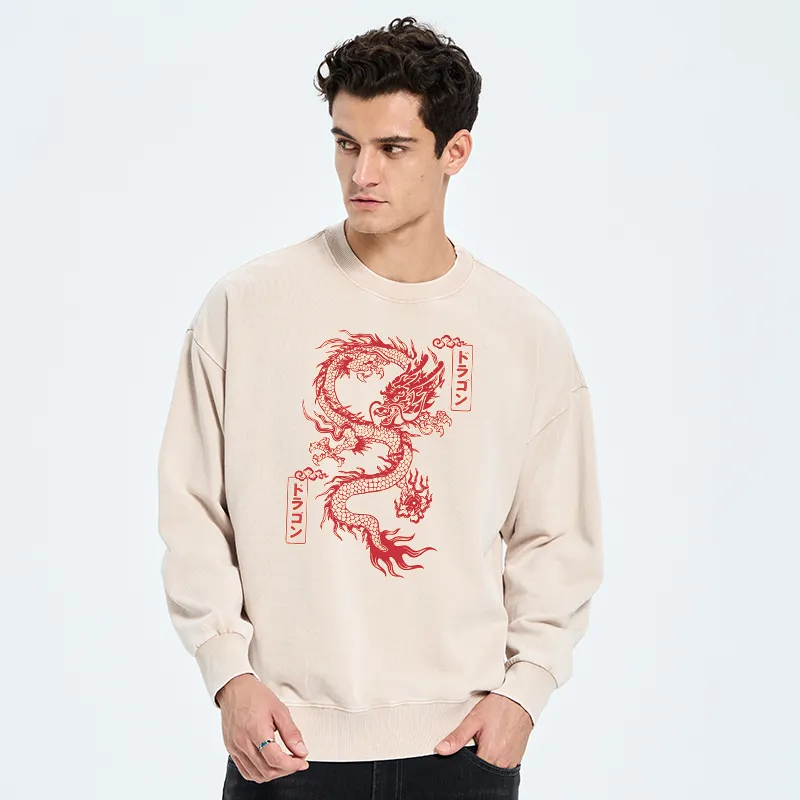 Tokyo-Tiger Dragon With Ball Totem Washed Sweatshirt