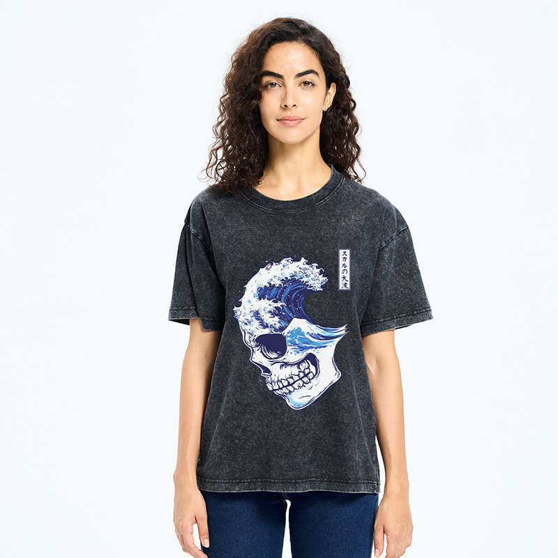 Tokyo-Tiger Skull Wave Washed T-Shirt