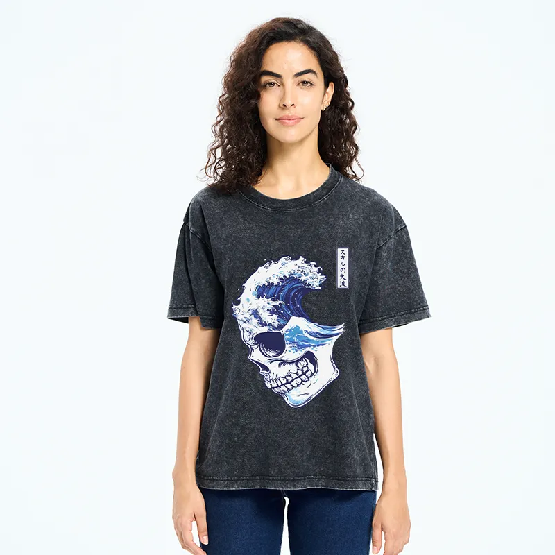 Tokyo-Tiger Skull Wave Washed T-Shirt