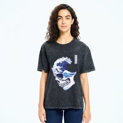 Tokyo-Tiger Skull Wave Washed T-Shirt