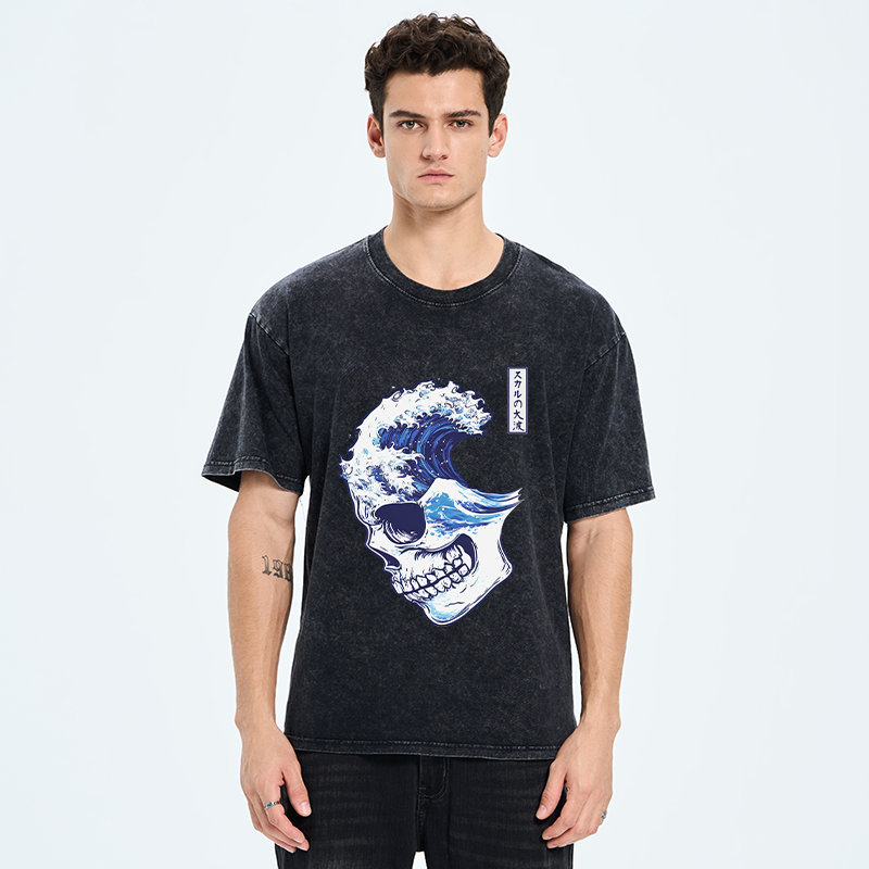 Tokyo-Tiger Skull Wave Washed T-Shirt