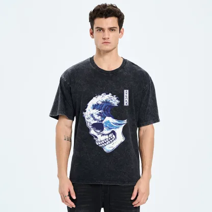 Tokyo-Tiger Skull Wave Washed T-Shirt