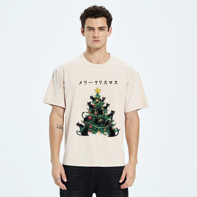 Tokyo-Tiger Meowy Christmas Tree Washed T-Shirt