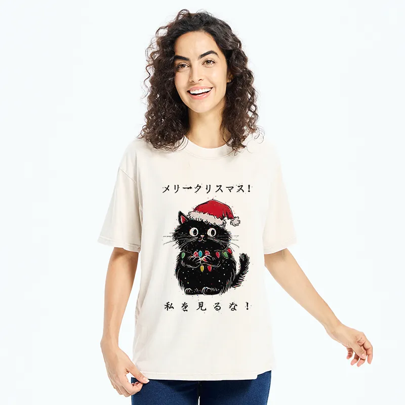 Tokyo-Tiger Black Cat Merry Fluffmas Washed T-Shirt