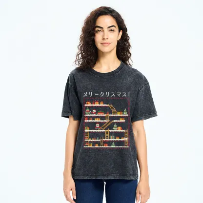 Tokyo-Tiger Santa Claus Climber Christmas Washed T-Shirt