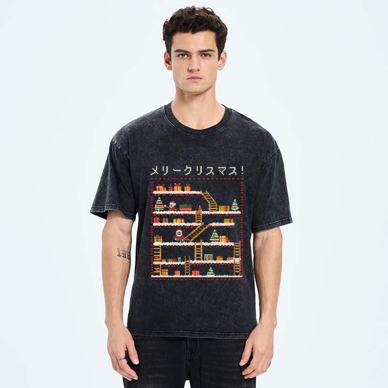 Tokyo-Tiger Santa Claus Climber Christmas Washed T-Shirt