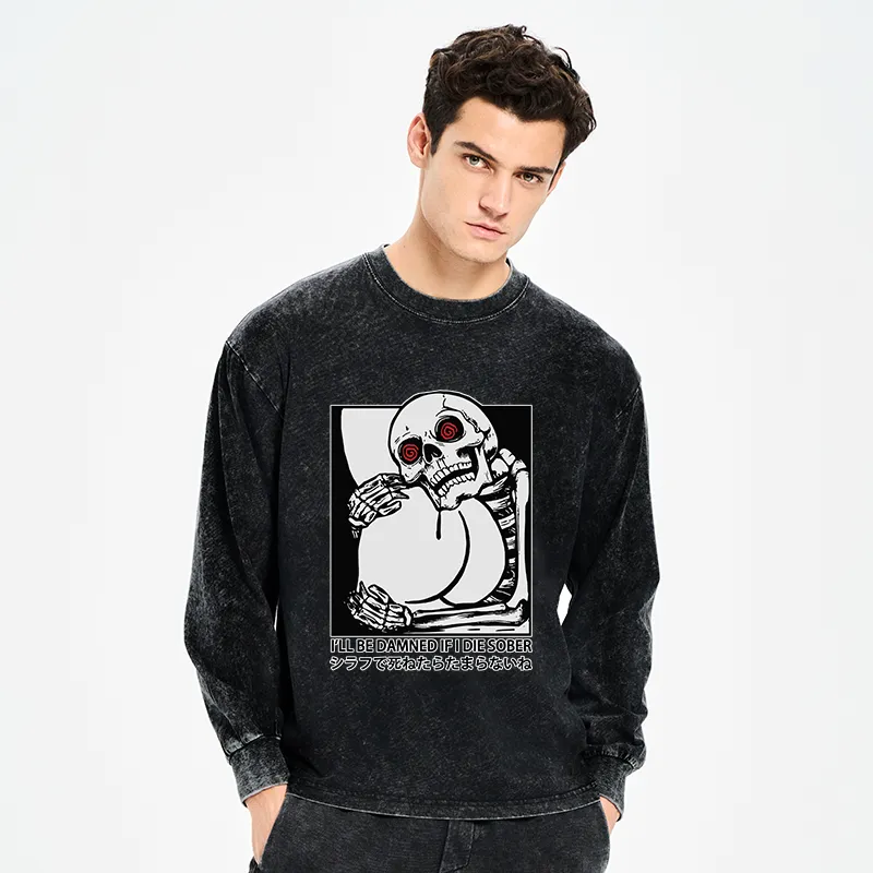 Tokyo-Tiger I'll Be Danned If I Die Sober Washed Long Sleeve T-Shirt