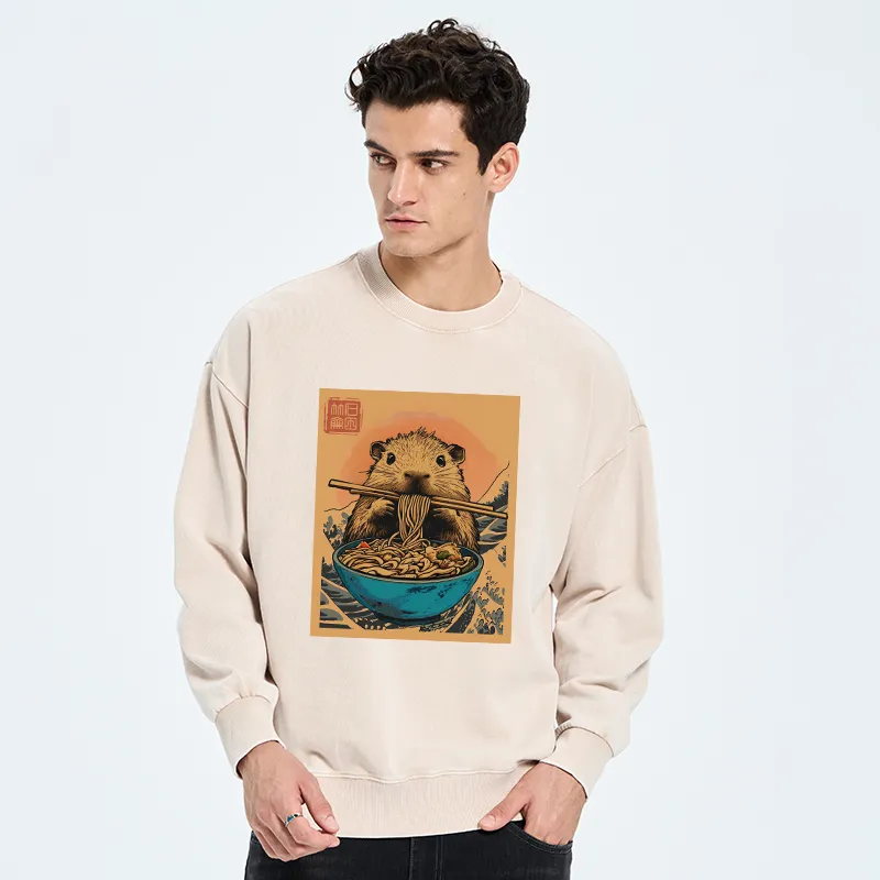 Tokyo-Tiger Opossum Eats Ramen Washed Sweatshirt