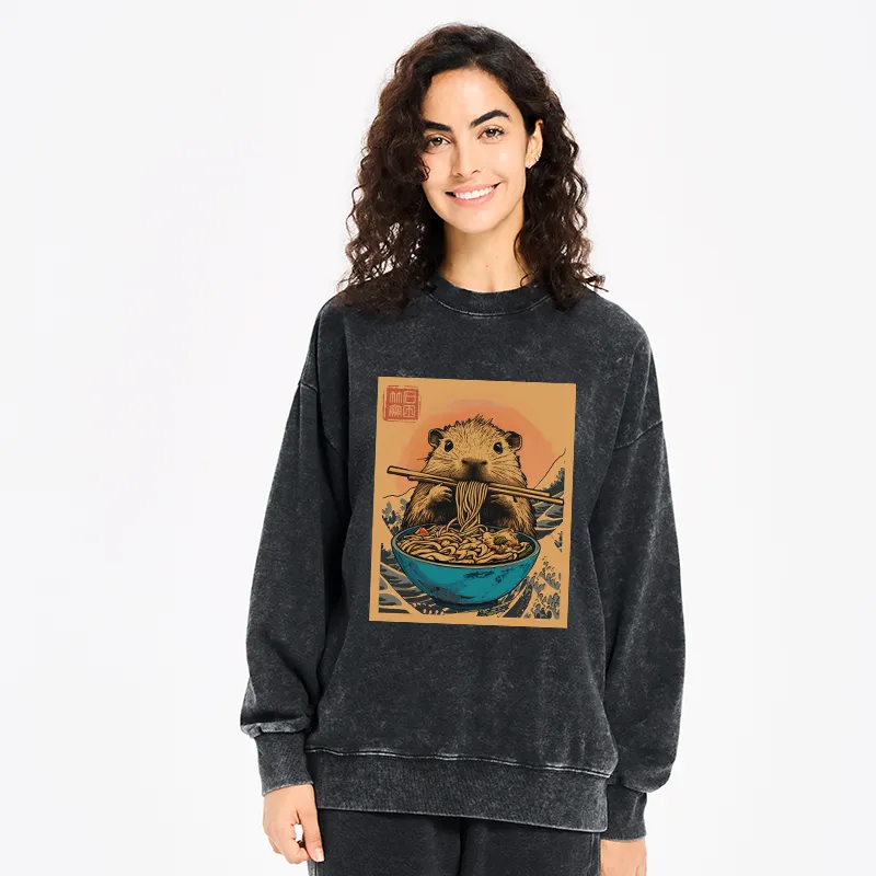 Tokyo-Tiger Opossum Eats Ramen Washed Sweatshirt