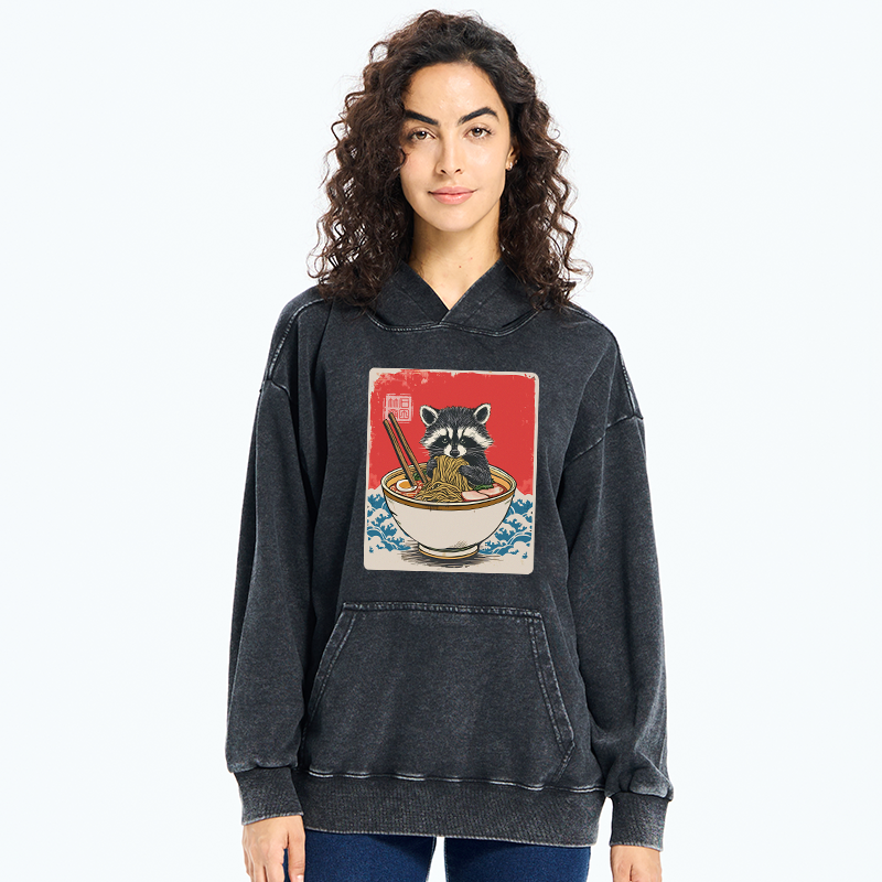 Tokyo-Tiger Ramen Lover Raccoon  Washed Hoodie