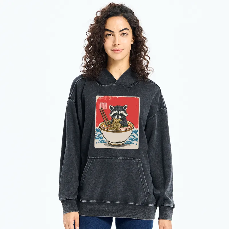 Tokyo-Tiger Ramen Lover Raccoon  Washed Hoodie
