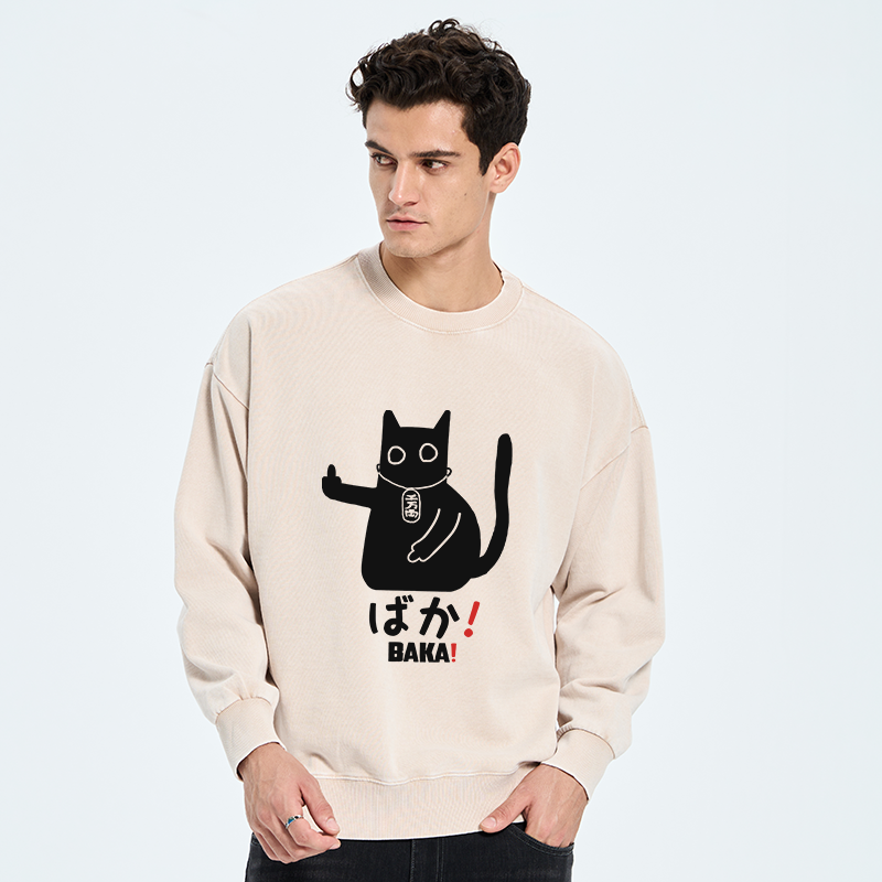 Tokyo-Tiger Japanese Baka Cat Washed Sweatshirt