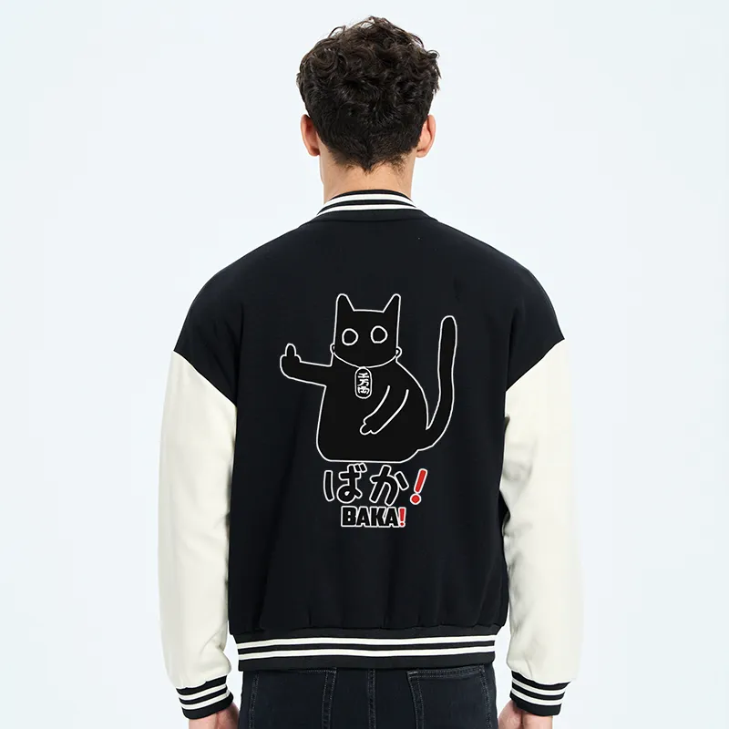 Tokyo-Tiger Japanese Baka Cat Embroidery Varsity Jacket