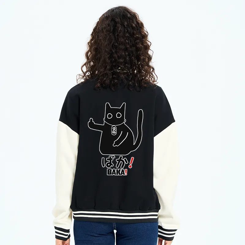Tokyo-Tiger Japanese Baka Cat Embroidery Varsity Jacket