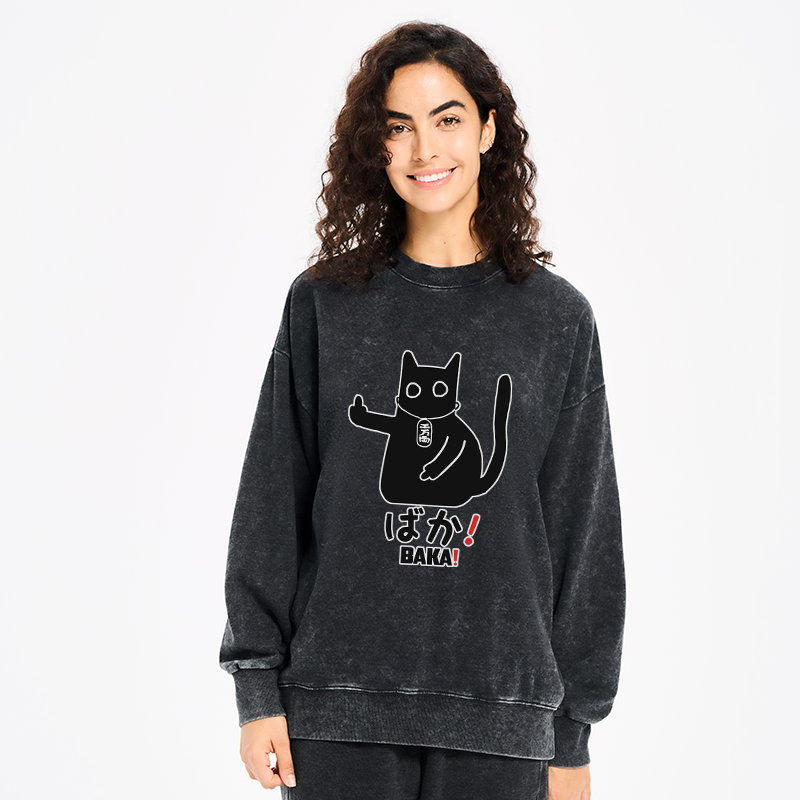 Tokyo-Tiger Japanese Baka Cat Washed Sweatshirt
