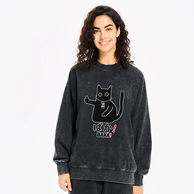 Tokyo-Tiger Japanese Baka Cat Washed Sweatshirt