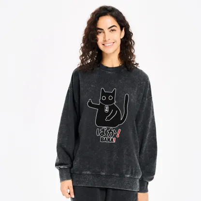 Tokyo-Tiger Japanese Baka Cat Washed Sweatshirt