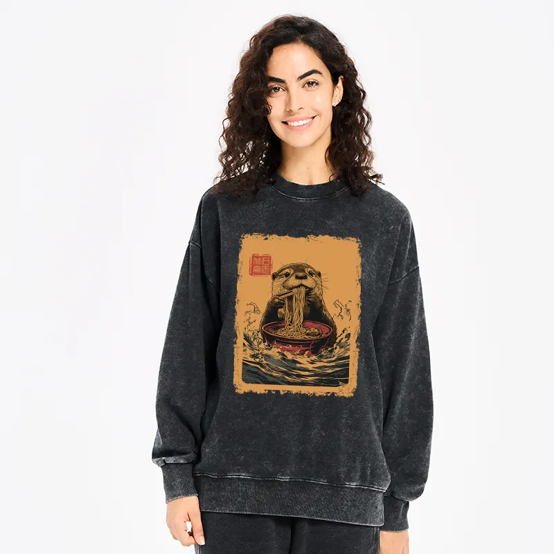 Tokyo-Tiger Ramen Lover Otter  Washed Sweatshirt