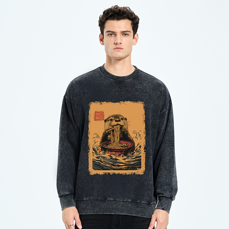 Tokyo-Tiger Ramen Lover Otter  Washed Sweatshirt