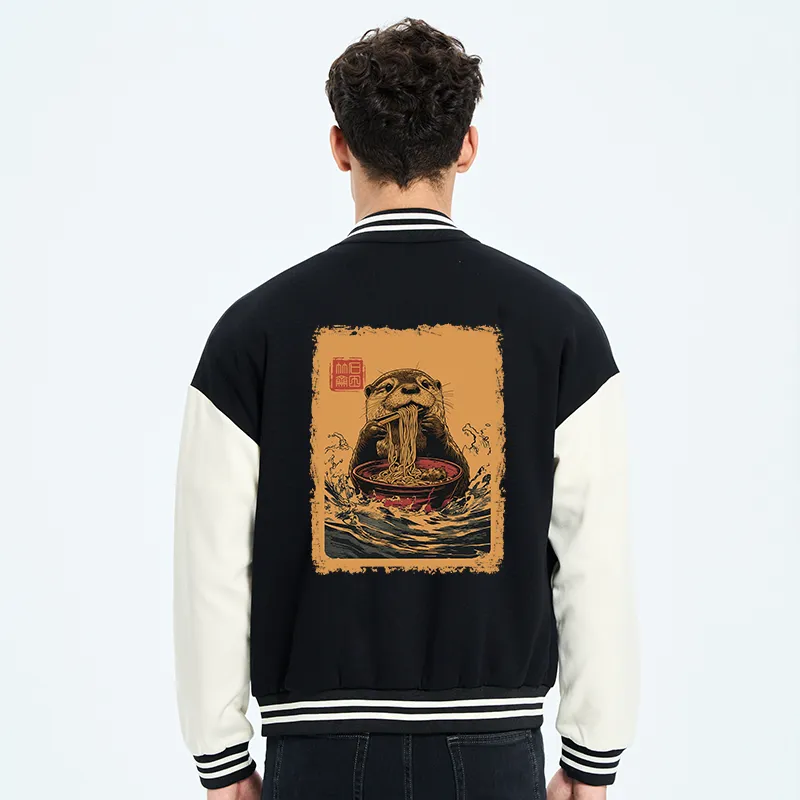 Tokyo-Tiger Ramen Lover Otter Embroidery Varsity Jacket