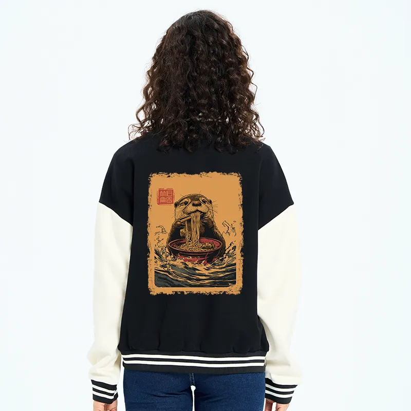 Tokyo-Tiger Ramen Lover Otter Embroidery Varsity Jacket