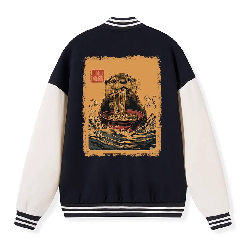 Tokyo-Tiger Ramen Lover Otter Embroidery Varsity Jacket
